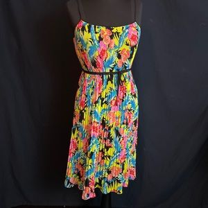 LOFT Pleated Hibiscus Chiffon Dress